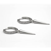 Pair Of 925 Sterling Silver White CZ With Spike Dangle Minimal Hoop Earrings